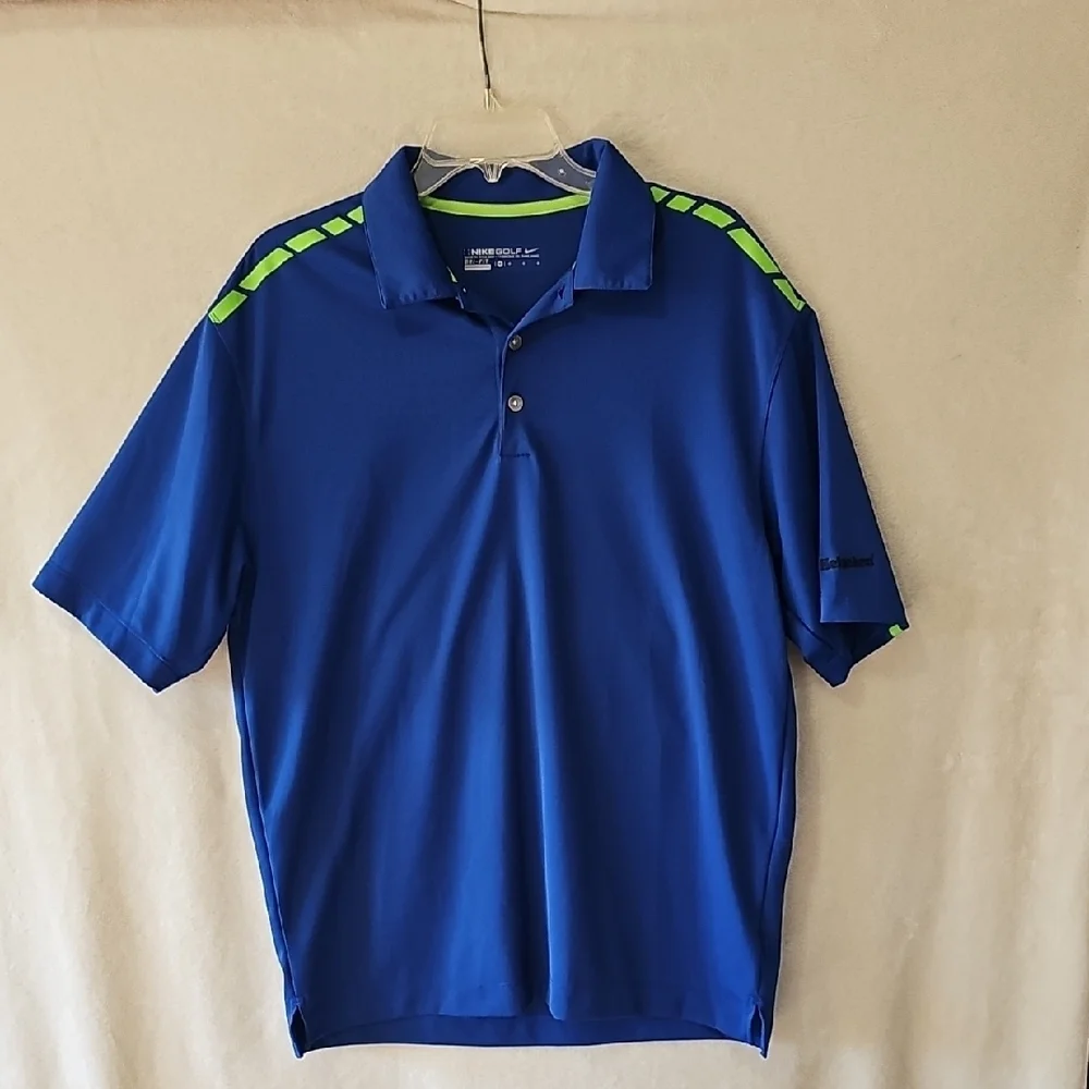 Nike Golf Dri-Fit Men's Blue Polo with Green Accents M